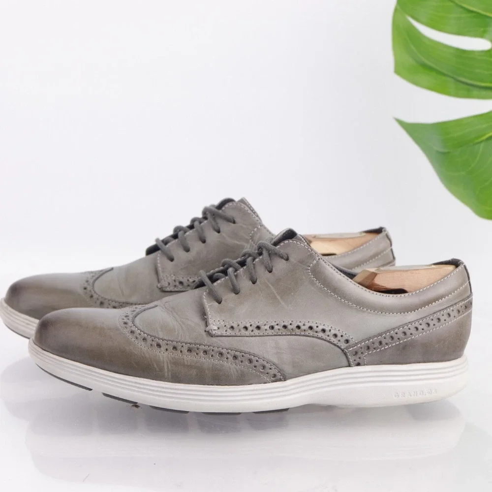 Cole Haan Mens Grand Tour Oxford Sneaker Size 9 Gray Leather Wingtip Dress Shoes